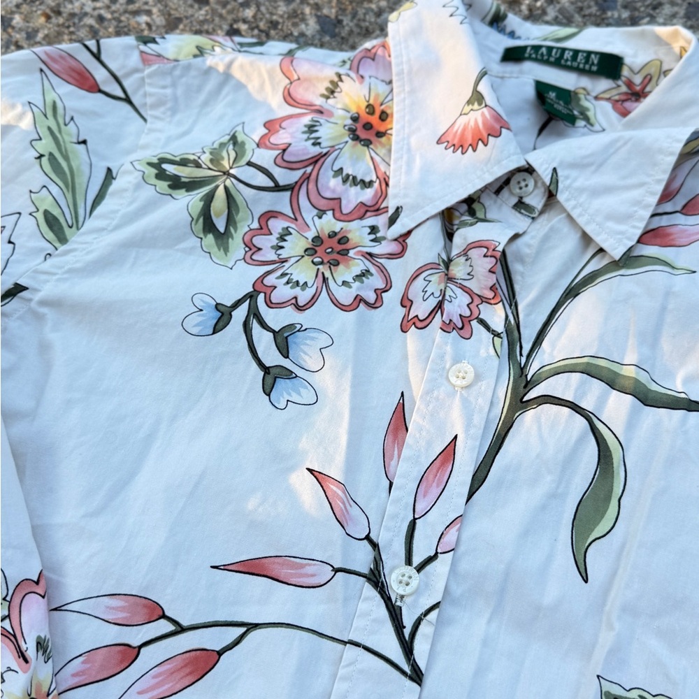 Gorgeous Ralph Lauren Floral cream Casual Shirt size M - Picture 3 of 12